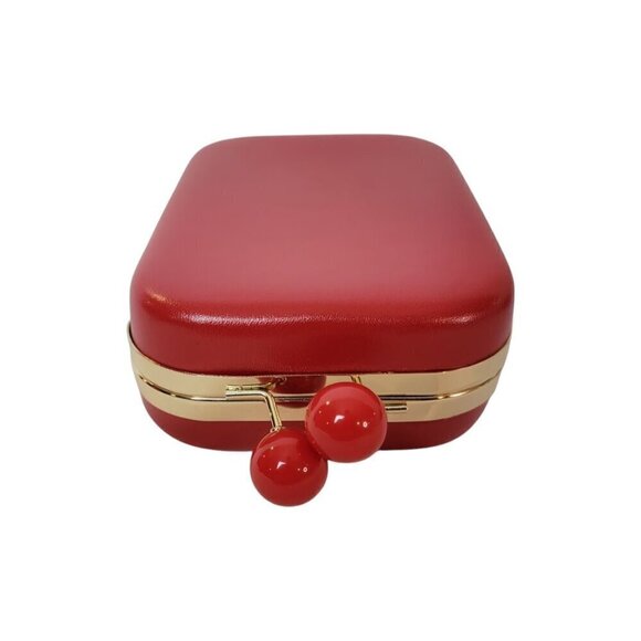 Adorable Elizabeth Arden Red Clutch / Crossbody Bag w Gold Chain - Picture 7 of 13